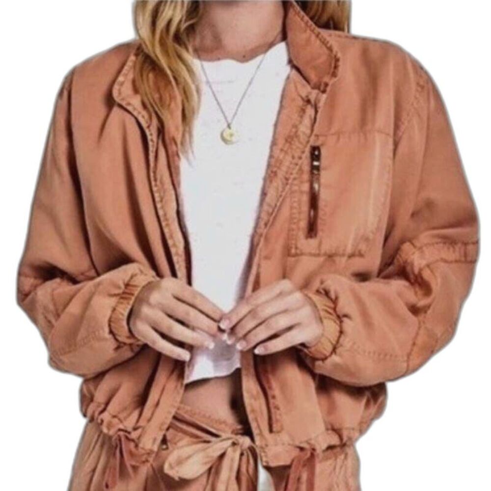 Young Fabulous & Broke Women's Size M Clara Tan Tencel Full Zip Bomber Jacket